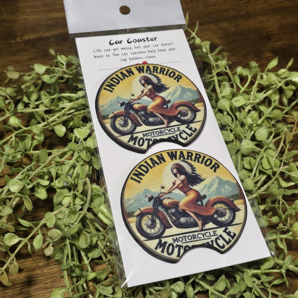 Indian Warrior Motorcycle Car Coaster Set